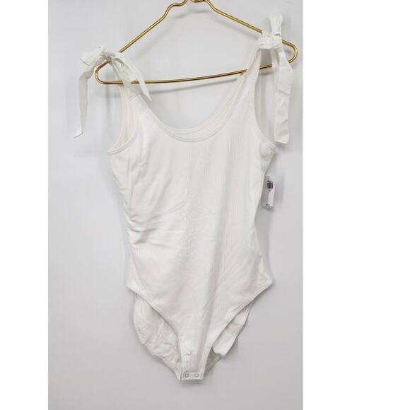 New NWT Old Navy Tie-Shoulder V-Neck‎ Rib-Knit Bodysuit White Medium - Picture 5 of 14
